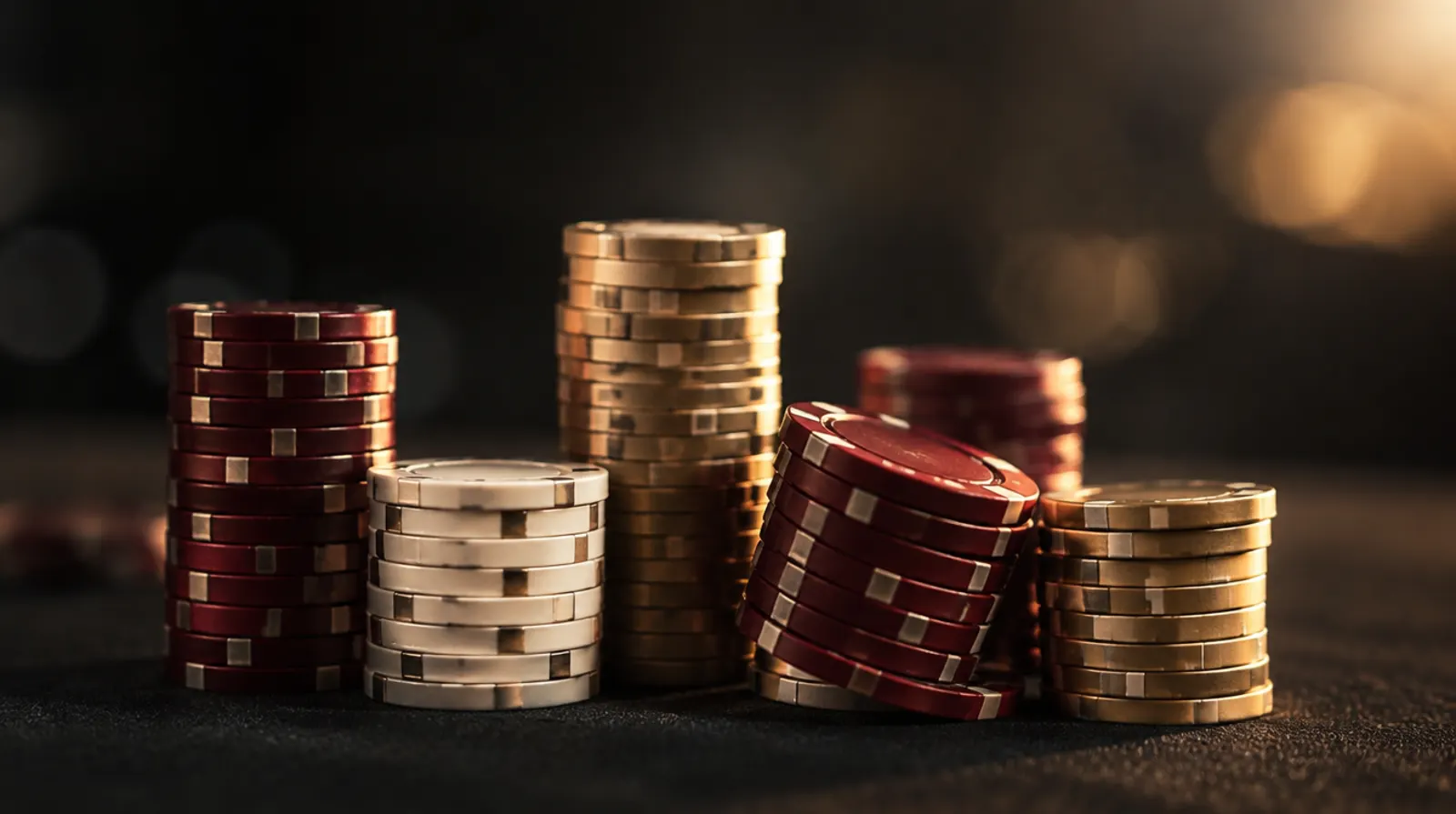 Stacks of casino chips on a felt table