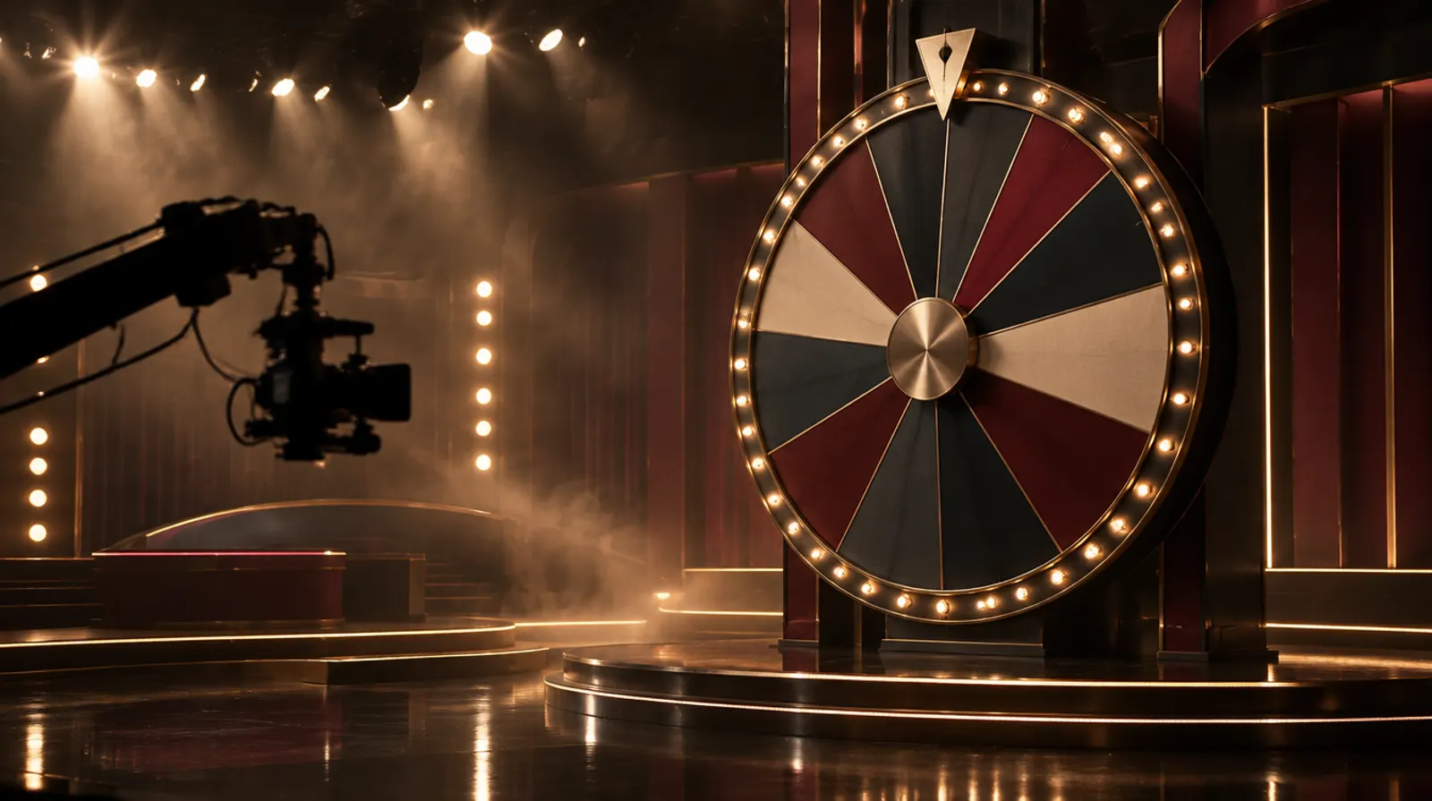 A money wheel on a live game show set